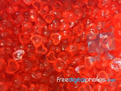 Colorful Heart Shape Jelly Candy Snack Group. Sweet For Valentines Day Background Stock Photo