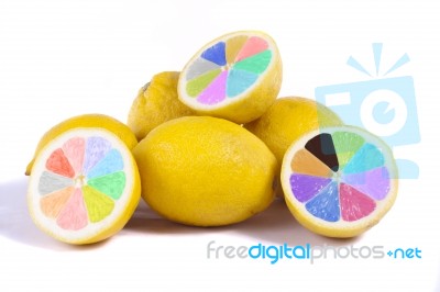 Colorful Lemons On White Stock Photo