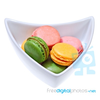 Colorful Macaroons In A Bowl Stock Photo