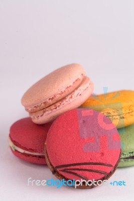 Colorful Macaroons On White Background. Macaron Or Macaroon Is S… Stock Photo