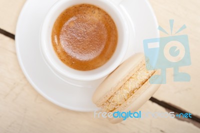 Colorful Macaroons With Espresso Coffee Stock Photo