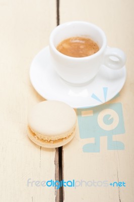 Colorful Macaroons With Espresso Coffee Stock Photo