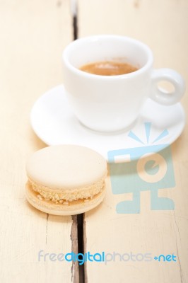 Colorful Macaroons With Espresso Coffee Stock Photo
