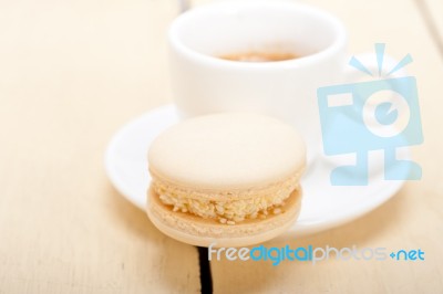 Colorful Macaroons With Espresso Coffee Stock Photo