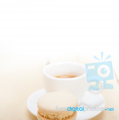 Colorful Macaroons With Espresso Coffee Stock Photo