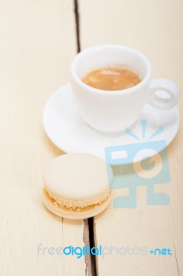 Colorful Macaroons With Espresso Coffee Stock Photo