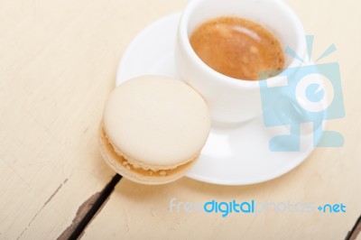 Colorful Macaroons With Espresso Coffee Stock Photo