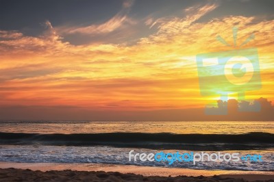 Colorful Of Sunset Beach Stock Photo