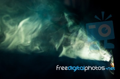 Colorful . Projector Beautiful Spotlight . Wide Lens Equipment For Show Presentation At Night . Smoke Abstract Background . Digital Monitor For Multimedia Teach  Stock Photo