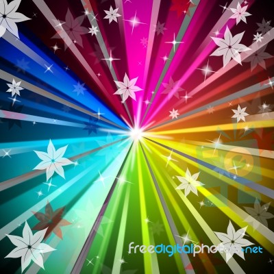 Colorful Rays Background Means Light Radiating And Flowers Stock Image