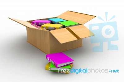 Colorful Real Books In Cardboard Box On White Stock Image