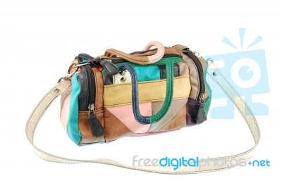 Colorful Teenager Leather Bag On White Stock Photo