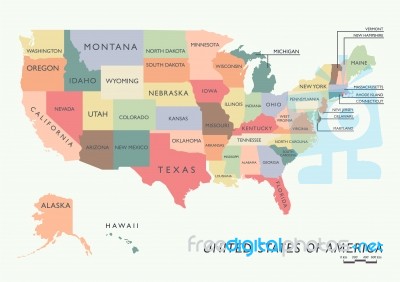 Colorful Usa Map With Name Of States Stock Image