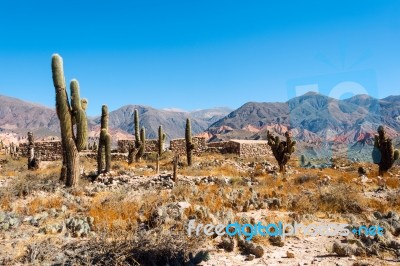 Colorful Valley Of Quebrada De Humahuaca, Central Andes Altiplan… Stock Photo