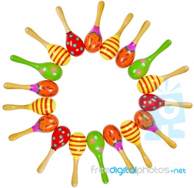 Colorful Wooden Toy Maracas Frame Stock Photo