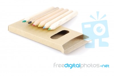 Colour Pencils And Pencil Case On White Stock Photo