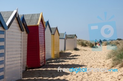 Colourful Beach Huts In Southwold Stock Photo