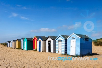Colourful Beach Huts On Southwold Beach Suffolk Stock Photo