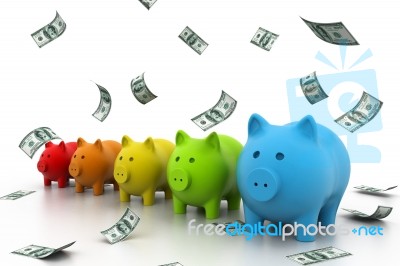 Colourful Piggy Bank In A Row Stock Image