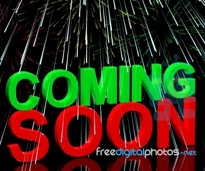 Coming Soon With Firework Stock Image