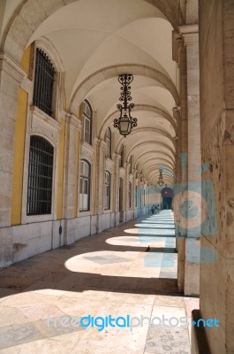 Commerce Square Arcades In Lisbon Stock Photo