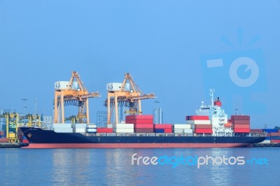 Commercial Ship And Container On Port Use For Import ,export And… Stock Photo