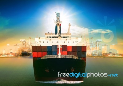 Commercial Vessel Ship And Port Container Dock Behind Use For Fr… Stock Photo