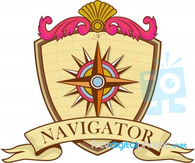 Compass Navigator Coat Of Arms Crest Retro Stock Image
