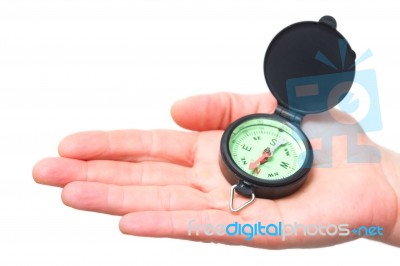 Compass On A Hand Stock Photo