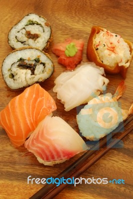 Complete Sushi Meal With Nigiris And Rolls Stock Photo