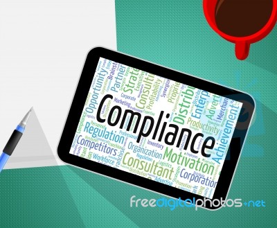 Compliance Word Represents Guidelines Obedient And Text Stock Image