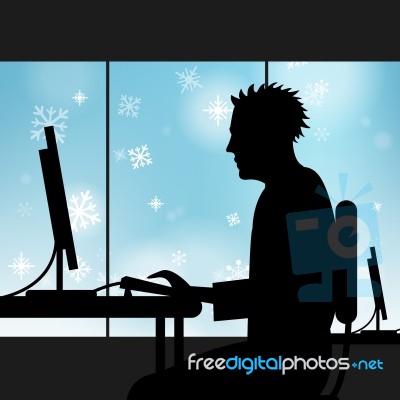 Computer Man Indicates Snow Flakes And Adult Stock Image