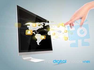 Computer Monitor With Social Network Stock Photo