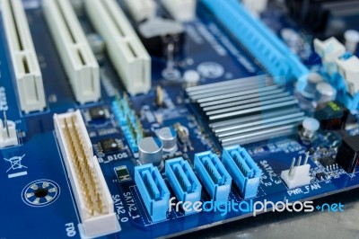 Computer Motherboard Background With Power Connector Socket Stock Photo