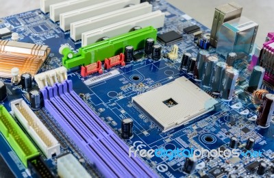 Computer Motherboard With Electronic Component Detail Background… Stock Photo
