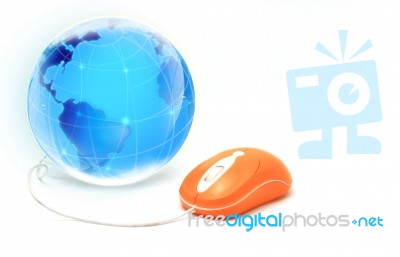 Computer Mouse And Globe Stock Photo