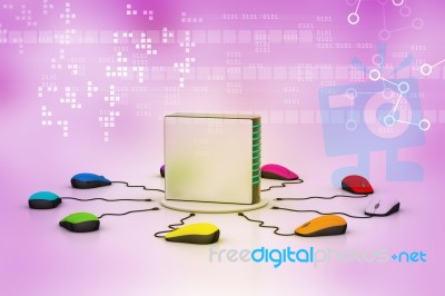 Computer Mouse Connected Server Stock Image