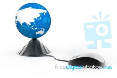 Computer Mouse Connected To Glossy Globe Stock Image