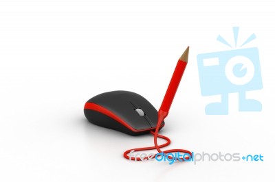 Computer Mouse With Pencil Plug Stock Image