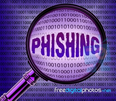 Computer Phishing Means Magnifier Magnifying And Internet Stock Image