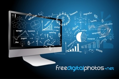 Computer With Drawing Business Plan Concept Stock Image