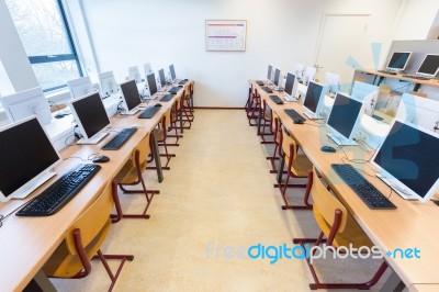Computers In Classroom Of Dutch Secondary Education Stock Photo