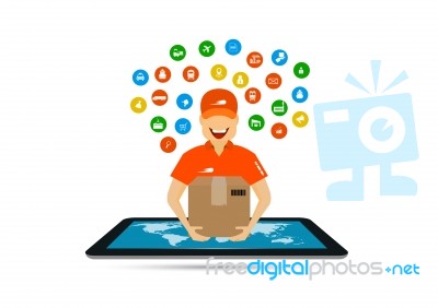Concept Of Tablet Marketing, Delivery And Online Shopping Stock Image
