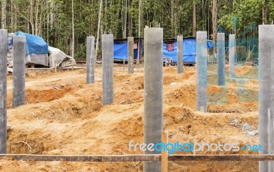 Concrete Pillar Foundation Stock Photo