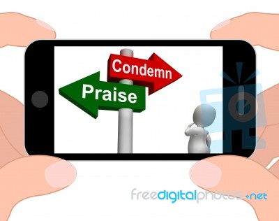 Condemn Praise Signpost Displays Appreciate Or Blame Stock Image