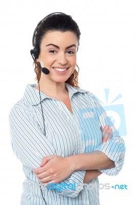 Confident Call Center Operator In Headset Stock Photo