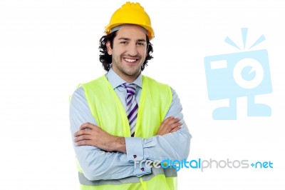 Confident Engineer With Hard Hat Stock Photo