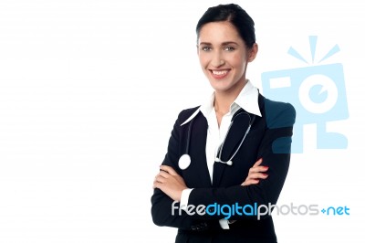 Confident Lady Doctor, Arms Crossed Stock Photo