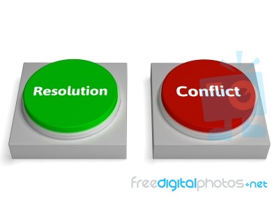 Conflict Resolution Buttons Show Dispute Or Negotiating Stock Image