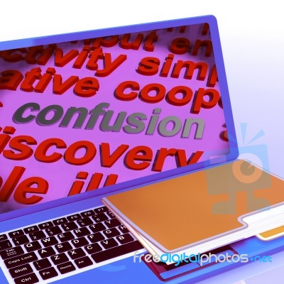 Confusion Word Cloud Laptop Means Confusing Confused Dilemma Stock Image